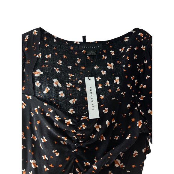 Sanctuary Midi Dress Black Floral Square Neck Puff Sleeve 4 Dresses - Picture 5 of 5